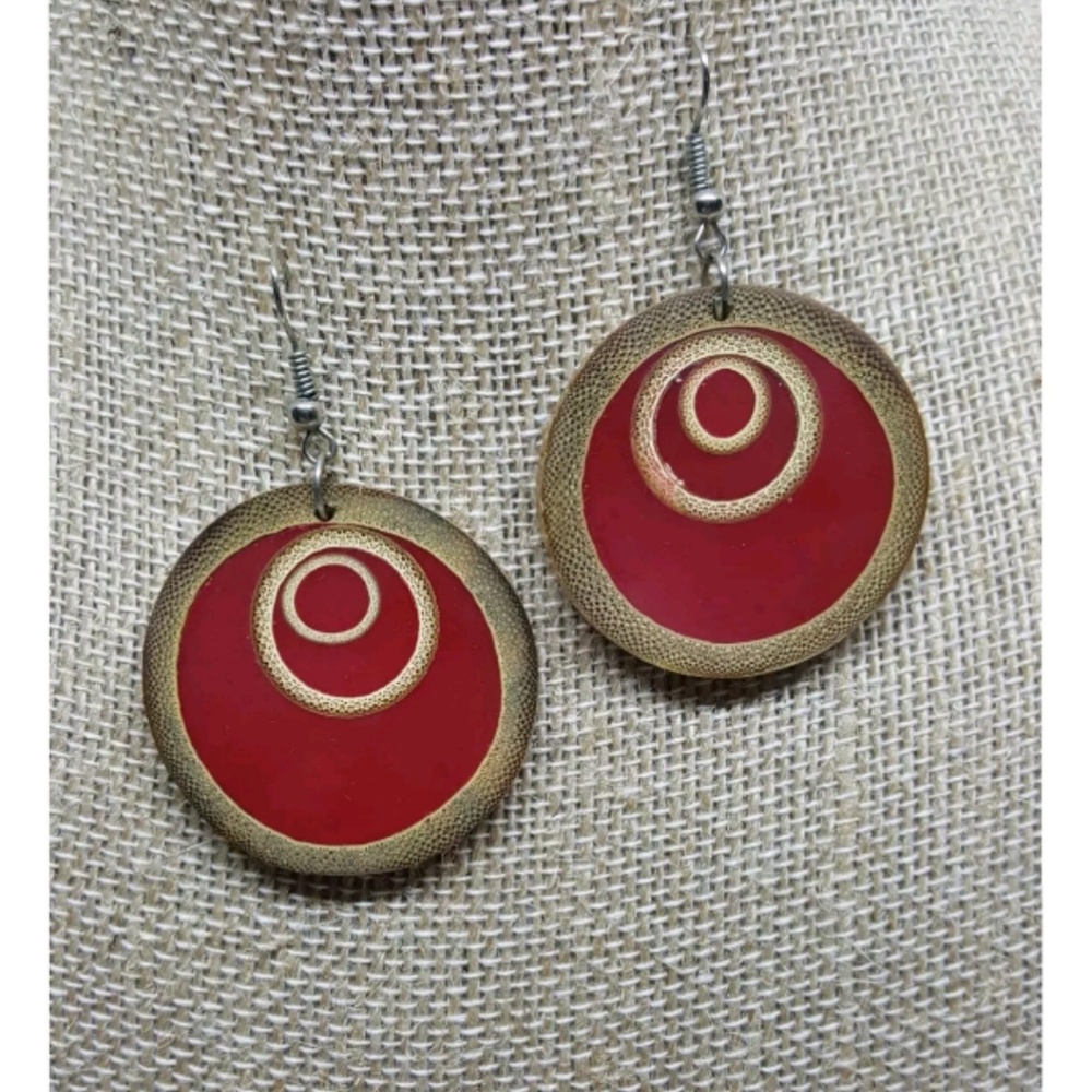 Bamboo Slice Red Filled Earrings